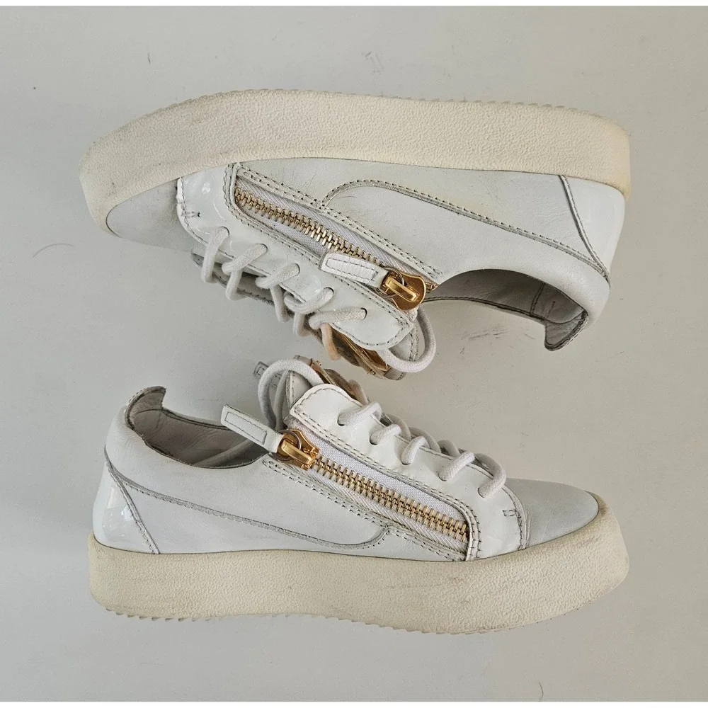 Giuseppe Zanotti Sneakers Women 35.5 White Gold Platform Zip Made In Italy